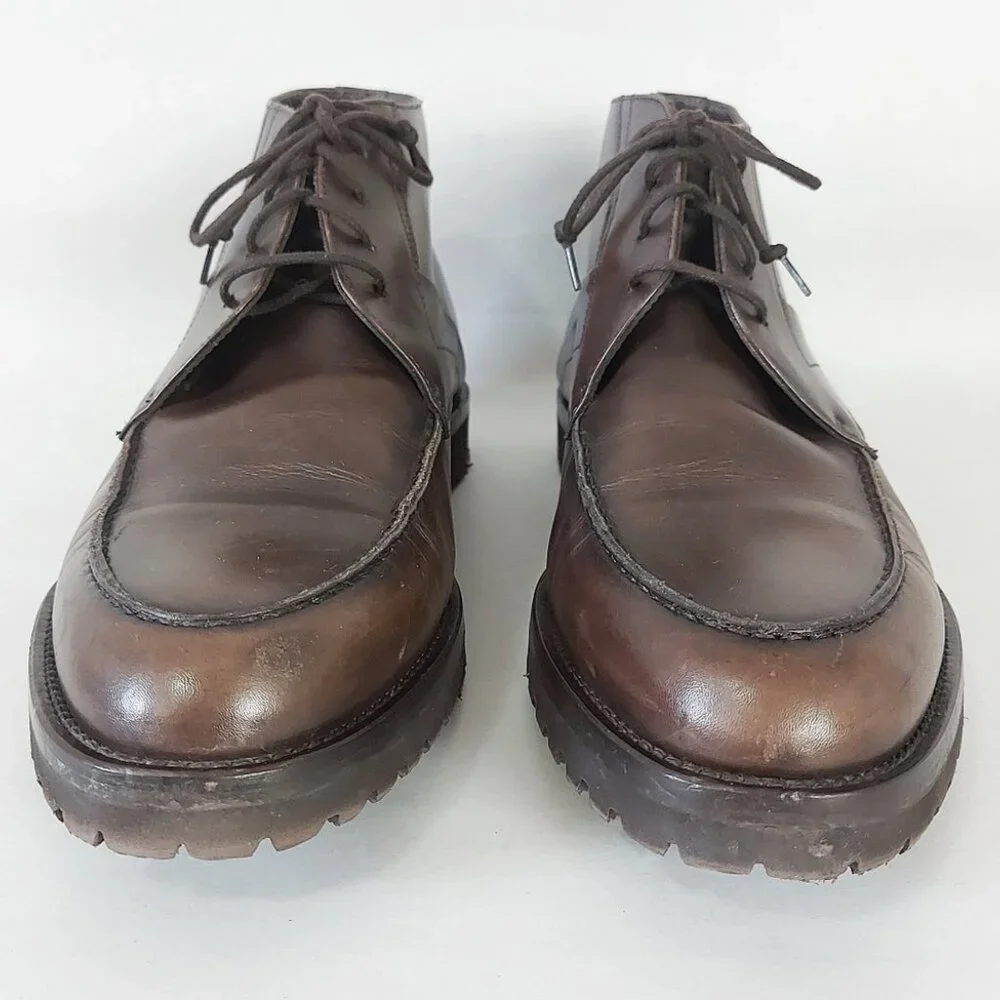 Davids Men Laceup High Ankle Dress Chukka Boots Size 43 EU Brown Leather Preppy